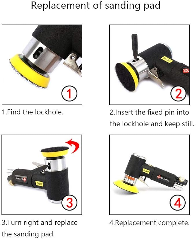 SI FANG Black 2" 3" Mini Orbital Air Sander & Polisher Kit for Auto Body Work
