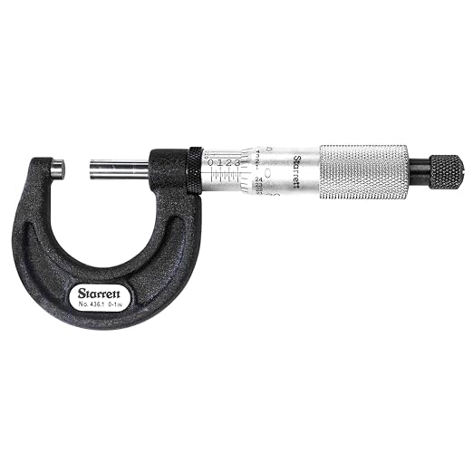 Starrett Outside Micrometer with One-Piece Spindle, Satin Chrome Finish and Advanced Sleeve Design - Quick and Easy Adjustment, 0-1"Range, .0001" Graduation - T436.1XRL-1