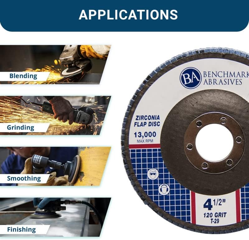 Benchmark Abrasives 4.5" x 7/8" Premium Zirconia T29 Angled Flap Discs 4 1/2 for Angle Grinder, Sanding Discs, Finishing, Rust, Stock Removal- Grinding Wheels 4 1/2 Inch (100 Pack) - 120 Grit