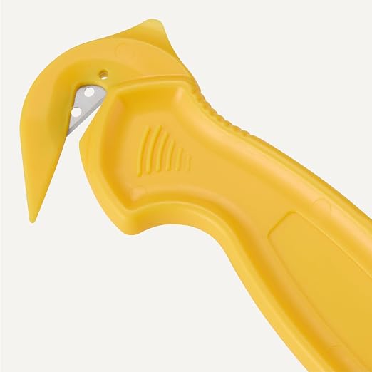 Amazon Basics Film Safety Cutter, Concealed Stainless Steel Blade with Tape Splitter for Boxes, Packages, Shrink Wrap, Yellow, 30-Pack