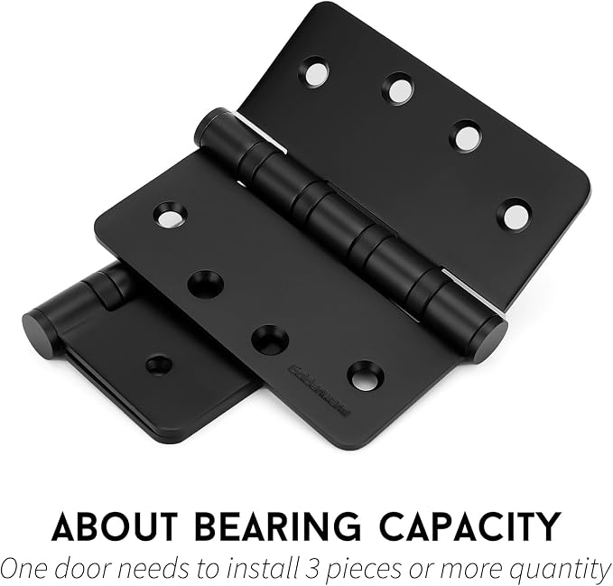 goldenwarm 6 Pack 4'' Black Ball Bearing Door Hinges – Heavy Duty Stainless Steel Hinges for Interior & Exterior Doors, 1/4'' Radius Corners