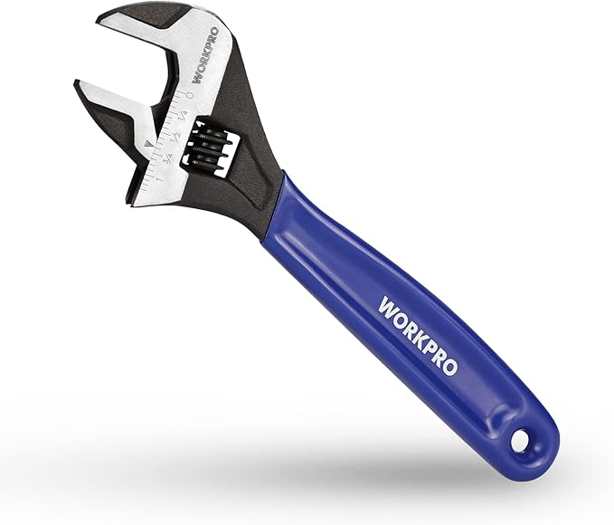 WORKPRO 8-Inch Adjustable Wrench, Cr-V Steel Wide Jaw Black Oxide Wrench, Metric & SAE Scales, for Home, Garage, Workshop and DIY
