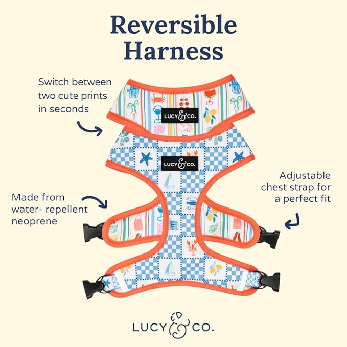 Lucy & Co. Sunny in Sicily Reversible Dog Harness, Adjustable Comfort Fit with Dual Leash Attachments, Small