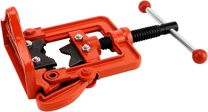 2 Pack 0.4 to 2.4 Inches Heavy Duty Pipe Vise, Forged Bench Yoke Pipe Vice Threader Pipe Plumbing Vise for Cutting, Fixing Pipes from 10 to 60mm, Orange