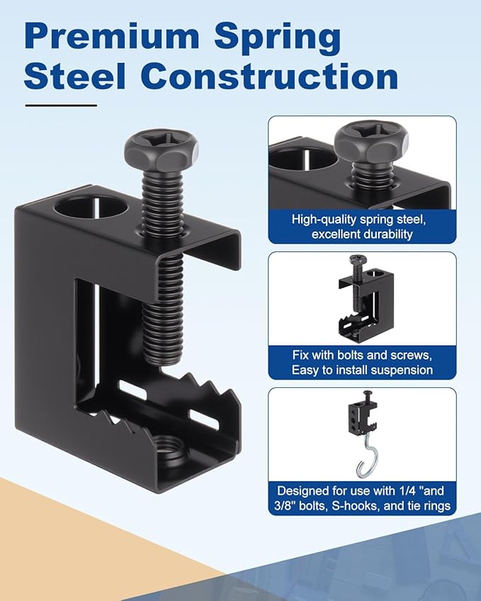 1/4"-20 Spring Steel Beam Clamps, 25 Pcs Beam Clamps