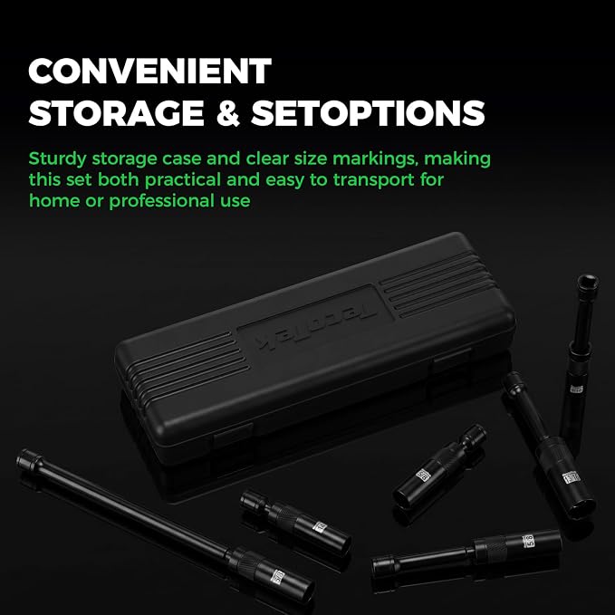 TecoTek 6-Piece 3/8" Drive Magnetic Swivel Spark Plug Socket Set, 12-Point, Includes 9/16", 5/8", 13/16", 14mm Sockets with 4", 6", 11" Extensions for Automotive Repair