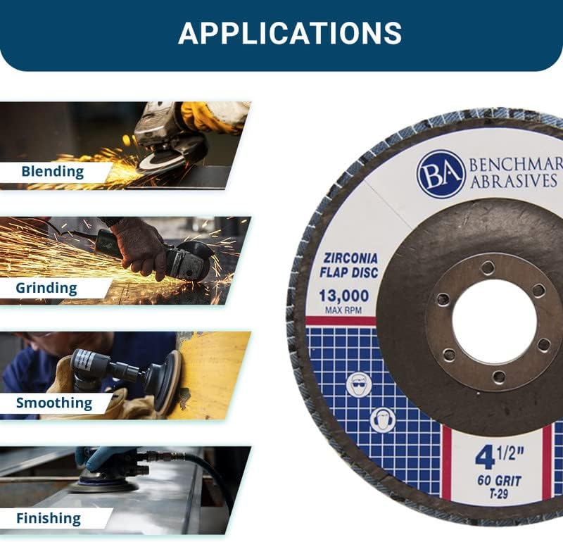Benchmark Abrasives 4.5" x 7/8" Premium Zirconia T29 Angled Flap Discs 4 1/2 for Angle Grinder, Sanding Discs, Finishing, Rust, Stock Removal- Grinding Wheels 4 1/2 Inch (100 Pack) - 60 Grit