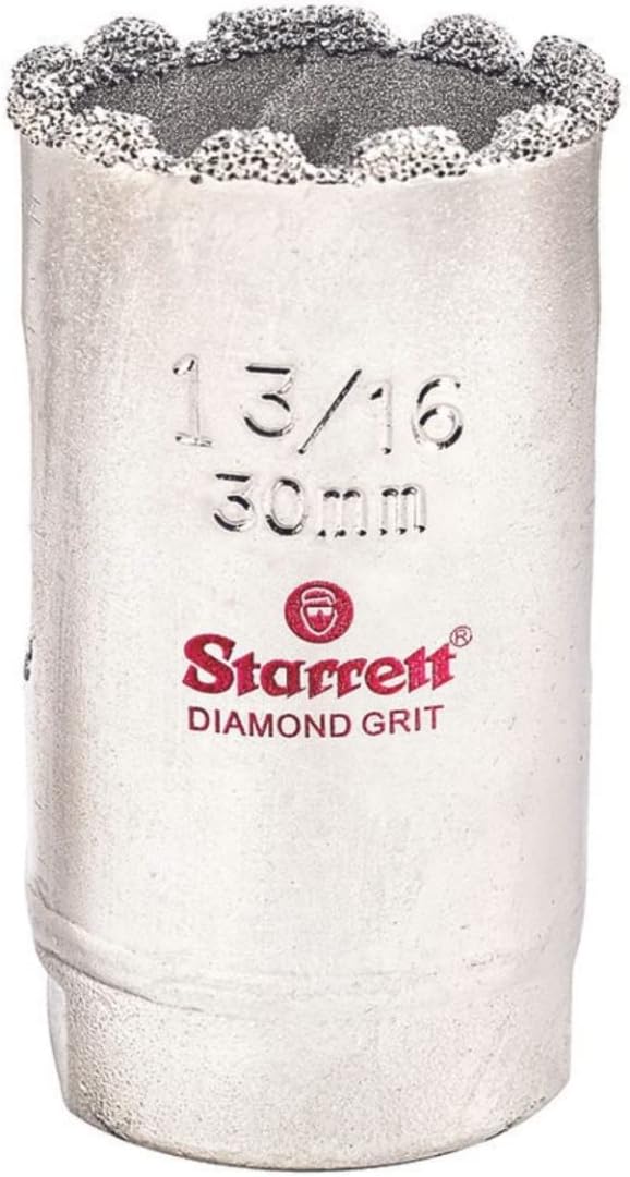 Starrett Diamond Grit Hole Saw, 1-3/16" Dia, 1-1/2" Cutting Depth | Ideal For Drilling Small Diameter Holes, 1/2-20 Thread Size, XA1 Arbor Type, Silver Finish, KD0136-N