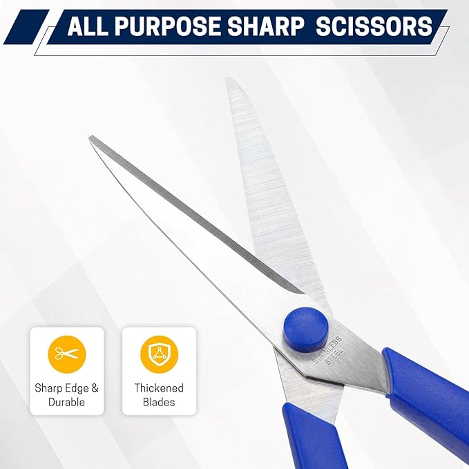 BURVAGY 8" 12 Pack All Purpose Heavy Duty Scissors- Comfort-Grip Sharp Scissors for Office School Sewing Fabric Craft High/Middle School Student Teacher Scissor, Right/Left Hand