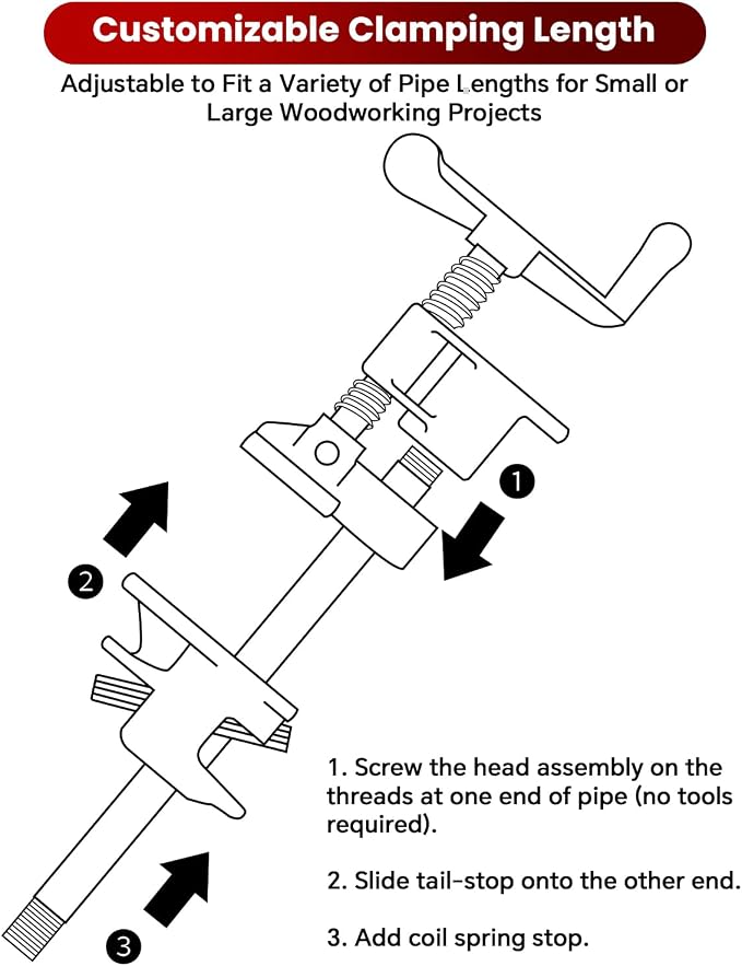 ATPEAM 1/2'' Wood Gluing Pipe Clamp Set 4 Pack Heavy Duty Cast Iron Quick Release Pipe Clamps for Woodworking (4, 1/2")