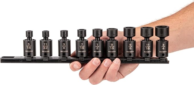 TEKTON 3/8 Inch Drive Universal Joint Impact Socket Set, 9-Piece | SID97100 | (5/16 - 3/4 in.), Shallow, 6-Point