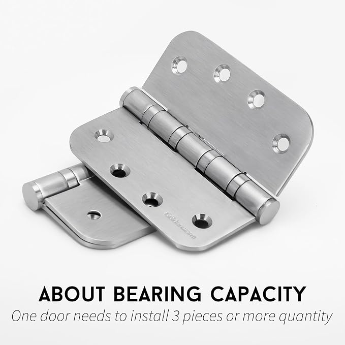 3 Pack goldenwarm Satin Nickel 4'' Door Hinges for Exterior Doors Ball Bearing Door Hinges 4in x 4in with 5/8'' Radius Corners, Heavy-Duty, 304 Stainless Steel