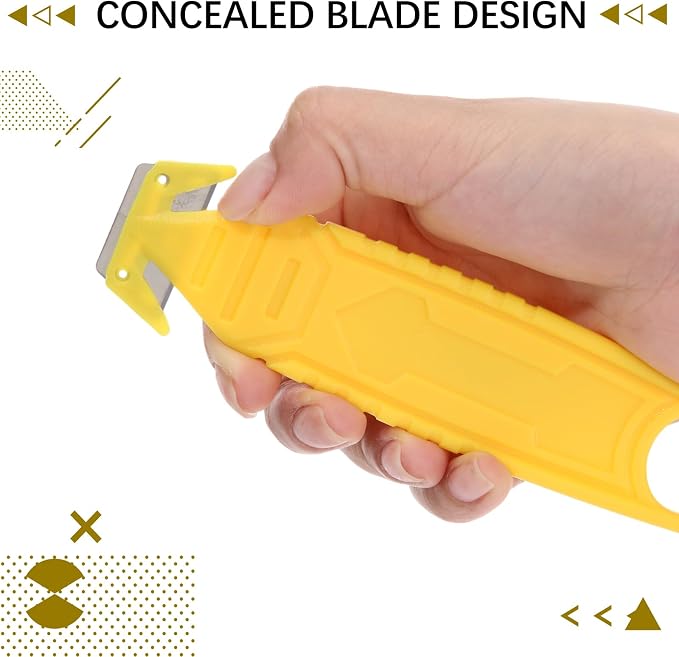 Therwen Safety Box Cutter Knife of Stainless Steel Concealed Blade Package Opener with Tape Splitter for Carton Cardboard Wrap Letter Work Bag Straps Film Utility Tool(Yellow,30 Pcs)