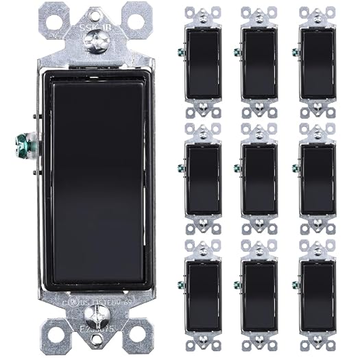 Faith [10-Pack] 3-Way Decorator Paddle Wall Light Switch, 15A 120/277V, On/Off Rocker, Black