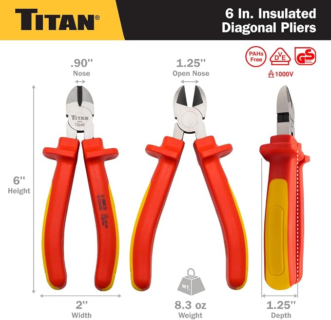 Titan 73346 6-Inch VDE Insulated Diagonal Pliers
