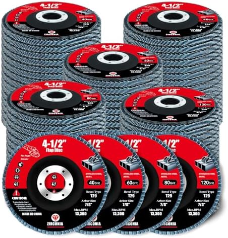 60 Pack Flap Discs 4 1/2 for Angle Grinder, 40/60/80/120 Grit Type 29 Zirconia Abrasive Grinding Wheel, 7/8" Flap Sanding Disc for Metal, Wood, Stainless Steel Finishing