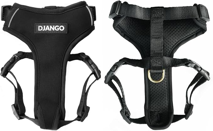 Adventure Dog Harness - Stylish and Comfortable Large Dog Harness for Outdoor Adventures and Everyday Wear - Black Neoprene Adjustable Harness for Dogs with Reflective Piping and Brass D-Ring