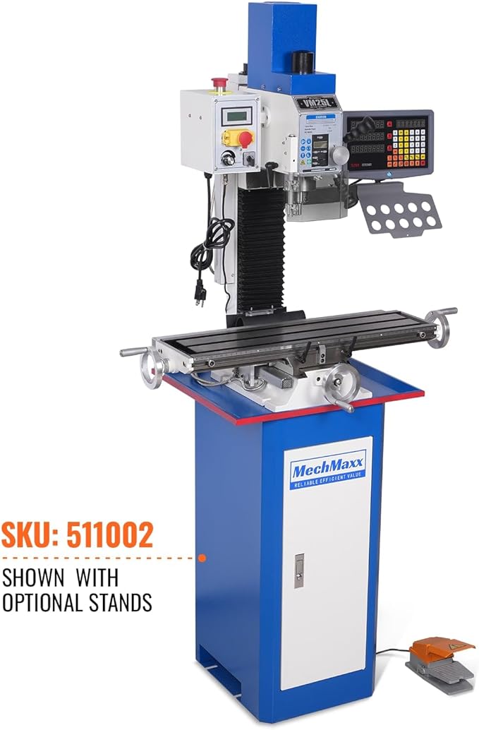 Mechmaxx 1.5HP 7''x 27-1/2''Benchtop Mini Mill Drill Machine, Variable Speed, R8 Spindle, Brushless Motor, 110V, Compact Milling Drilling Tool for Garage Shop, DIY Metalworking without Stand, VM25LD