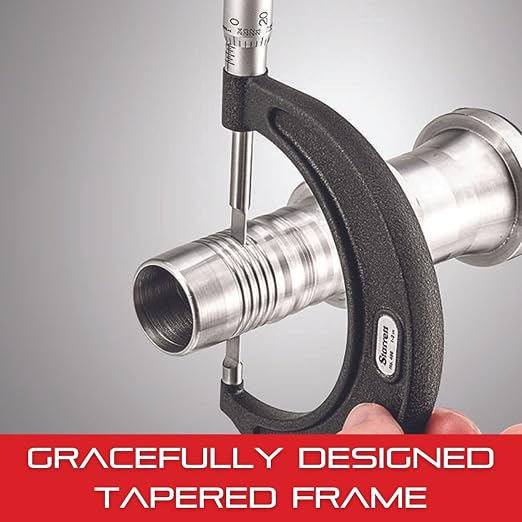 Starrett Outside Micrometer with One-Piece Spindle, Satin Chrome Finish and Tapered Frame - Quick and Easy Adjustment, 4-5" Range, .0001" Graduation - T436.1XRL-5