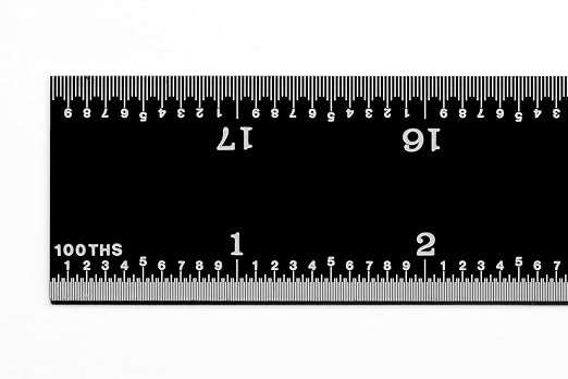 PEC Tools 18" Rigid Metal Ruler, Stainless Steel with Black Chrome Finish, High Contrast, 16R Graduation (1/32", 1/64", 1/50", 1/100"), Easy to Read Machinist Rule for Professionals, Made in USA