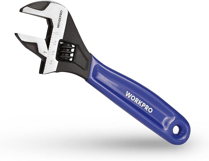 WORKPRO 6-Inch Compact Adjustable Wrench, Wide Jaw Cr-V Steel Black Oxide Finish, for Medium-Duty Use (M6–M16 Bolts), Metric & SAE Scales, for Home, Garage, DIY & Light Workshop Applications