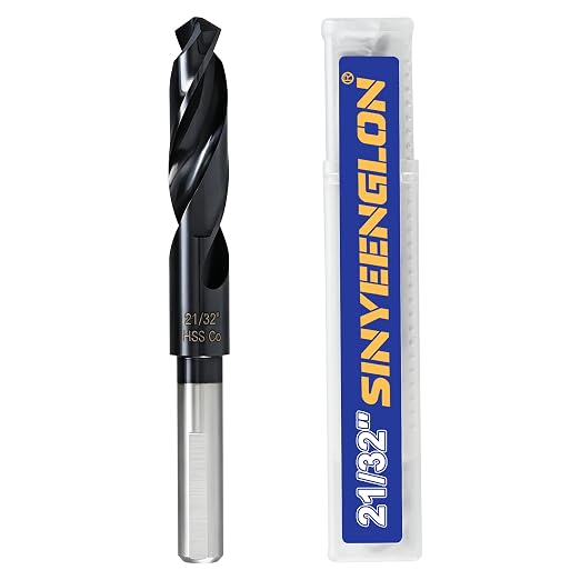 21/32 Drill Bit for Metal and Hardened Steel, M35 Cobalt 1/2 Inch Reduced Shank Industrial Grade Heavy Duty Drill Bit, with Index Storage Case