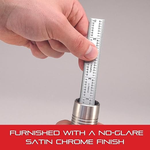 Starrett Spring Tempered Steel Rule with Satin Chrome Finish, Millimeter, and Inch Graduation - 5-3/4" Length, 36 Graduation Type, 1.2mm Thickness - C636ME-150