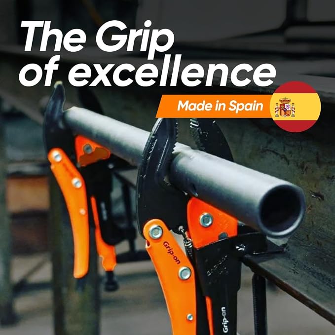 Grip-On 10 Piece Essential Locking Pliers and Clamp Set | Straight & Curved Jaws, Long Nose, Wire Cutter & C-Clamps | Premium Welding Pliers & Sheet Metal Tools with Storage Rack