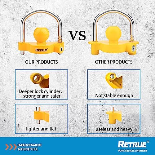 RETRUE Universal Trailer Coupler Lock, 2PC Key Alike Hitch Ball Lock,Yellow