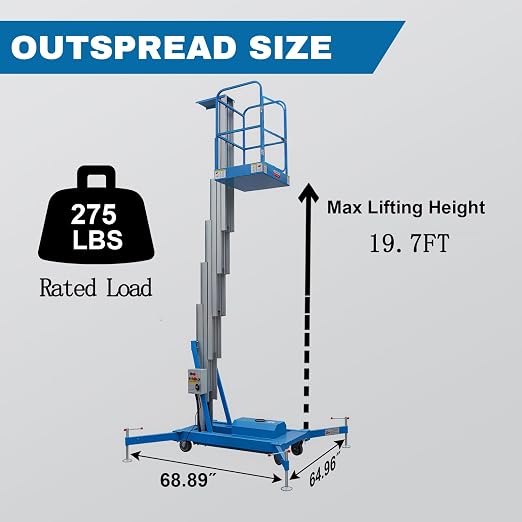 Electric Hydraulic Man Lift Aluminum Alloy Mobile Scaffolding Platform, 19.7ft Max Lifting Height, 275lbs/125kg Rated Load for Warehouse, Construction & Maintenance (Single Support, 19.7FT/6m)