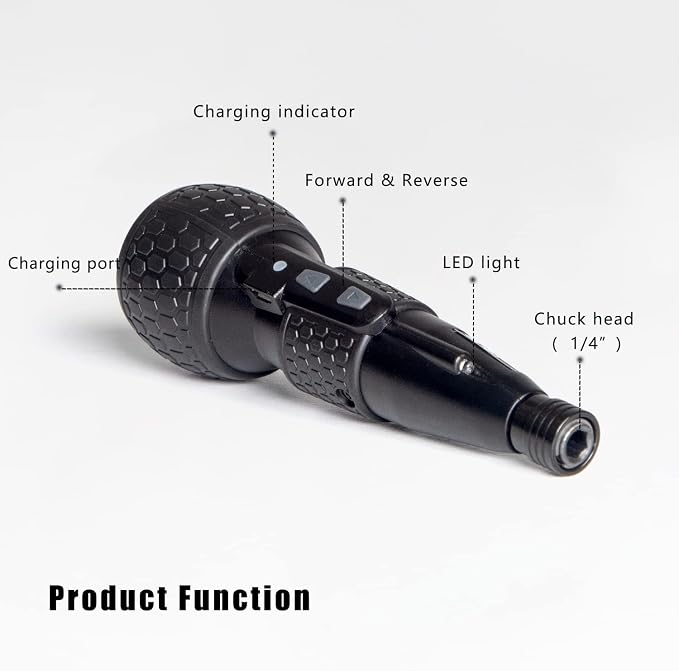 3.6V Cordless Electric Screwdriver Rechargeable portable Mini Rotary Home Gadget，Automatic Manual all in one with LED Light and USB-C Charging Cable BLACK