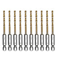 amoolo 1/8 Hex Shank Drill Bits, 10Pcs Titanium HSS Twist Impact Drill Bit Set for Metal, Steel, Wood, Plastic, Quick Change Design