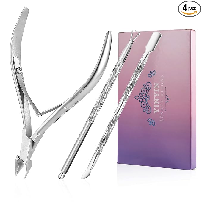 YINYIN Cuticle Trimmer with Cuticle Pusher and Cutter, Professional Stainless Steel Nippers, Cutter Clippers, Cuticle Remover, Pedicure Manicure Tools for Fingernails and Toenails, Sliver