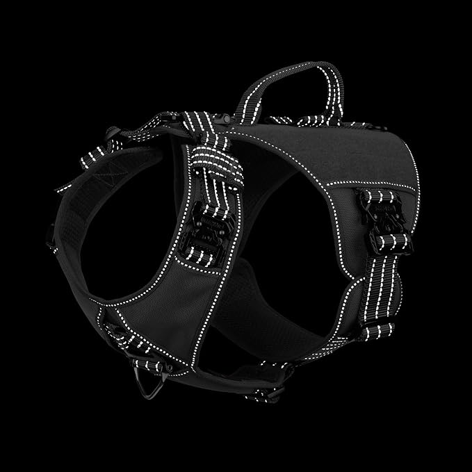 ICEFANG Quick-Moving Tactical Dog Harness for Medium Dogs,No Pull Dog Vest | Control Handle,Reflective,Full Metal Buckles,Adjustable,Hook-and-Loop Panel,Soft Padded,Grey,Medium