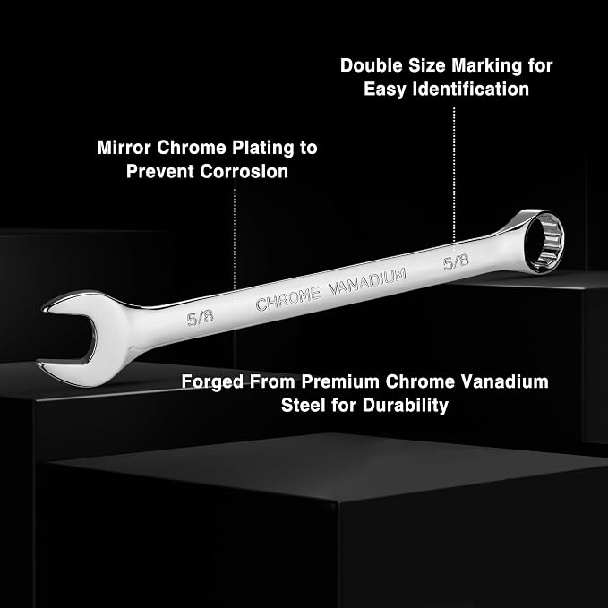 WORKPRO 20-Piece Combination Wrench Set, Metric 6-18mm & SAE 1/4"-3/4" | Cr-V Steel Construction, 12-Point Wrench Set, 2-in-1 Rolling Pouch, for Auto Repair & Home DIY