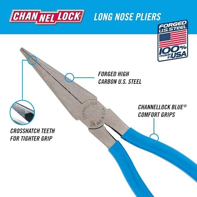 Channellock 3017 8-Inch Long Nose Plier, Blue