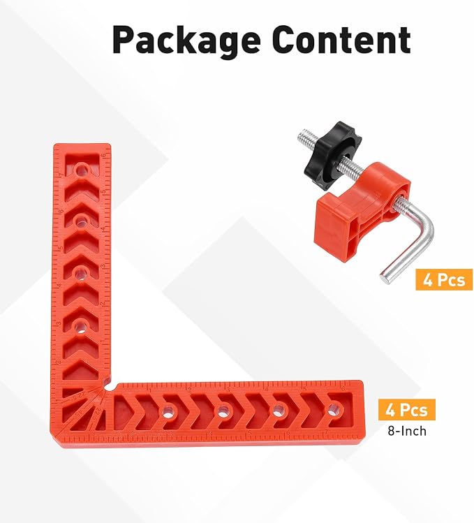 HARFINGTON 4Pcs Corner Clamp 90 Degree 8" Right Angle Clamp Set for Woodworking, ABS Plastic Positioning Square Tool for Picture Frame Box Cabinets Drawers, Orange