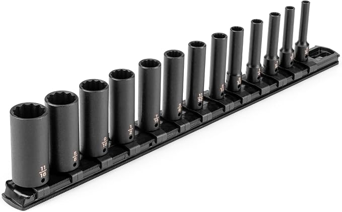 TEKTON 1/4 Inch Drive Impact Socket Set, 13-Piece | SID90105 | (5/32 - 11/16 in.), Deep, 12-Point, Socket Rail