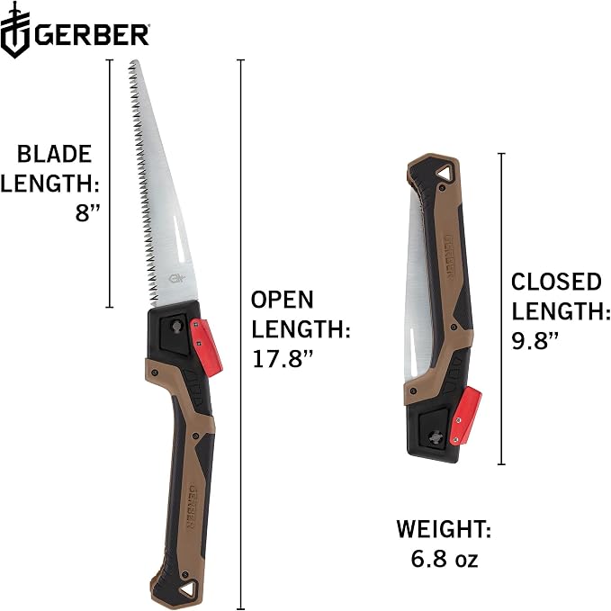 Gerber Gear Bushcraft Saw - Portable Camping Saw for Cutting Wood - Versatile Outdoor Tool w/Ergonomic Handle - 2-Position Blade - Chrome-Plated