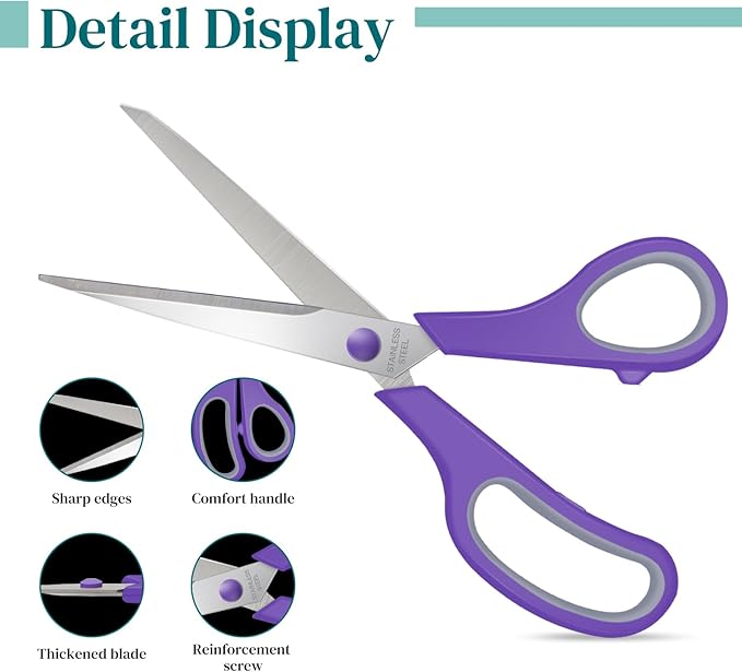 6 Packs Sewing Craft Scissors Bulk,8" Multipurpose Heavy Duty Sharp Scissors,Stainless Steel Shears for Home Office Student Supplies,Purple