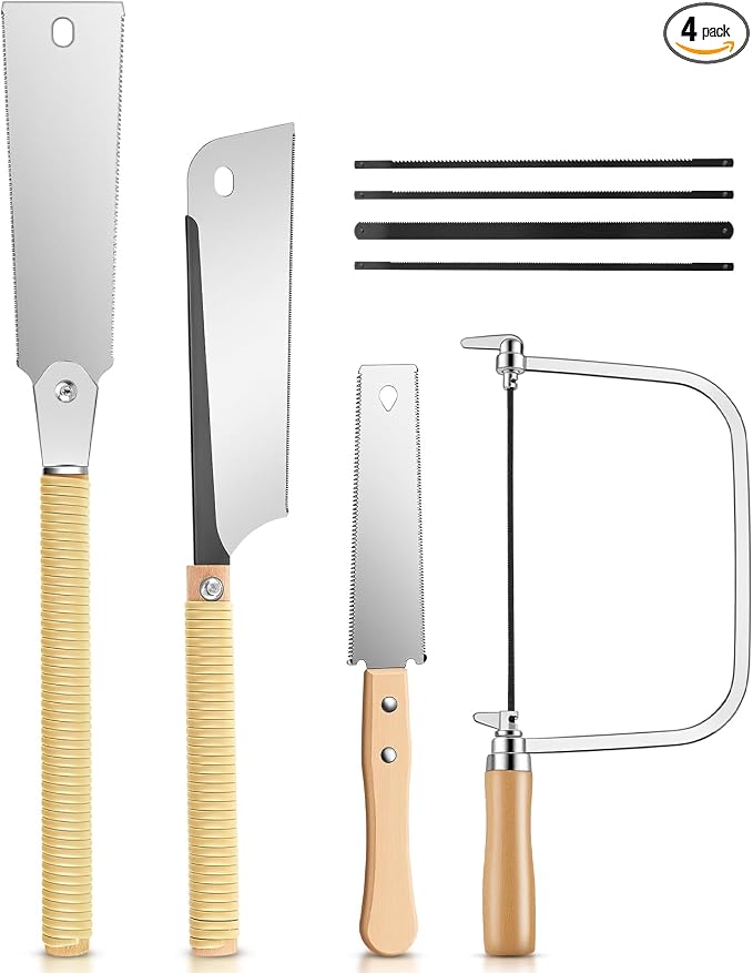 8 Pcs Japanese Saw Set Double Edge SK5 Steel 10''/9.25''/6'' Pull Handsaw, Coping Handsaw with Extra 4 Pcs Replacement Blades for Hard/Soft Woods Cutting, Metal, Plastic, DIY