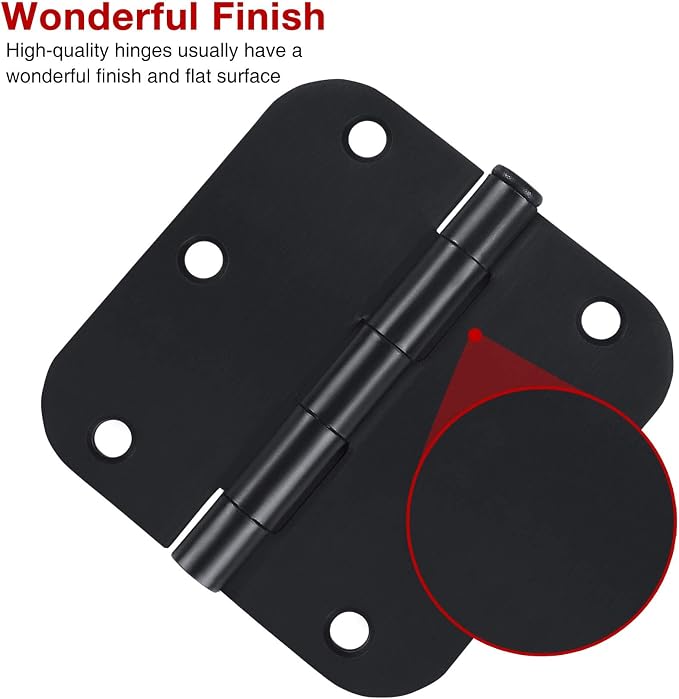 Interior Matte Black Hardware Door Hinges 3.5 Inch 30 Pack 3 1/2" Rounded 5/8" Radius Left Right Hinge for Penthouse Studio Dorm Hut Apartment Home Metal Decor Bisagras para Puertas De Madera 3 ½"