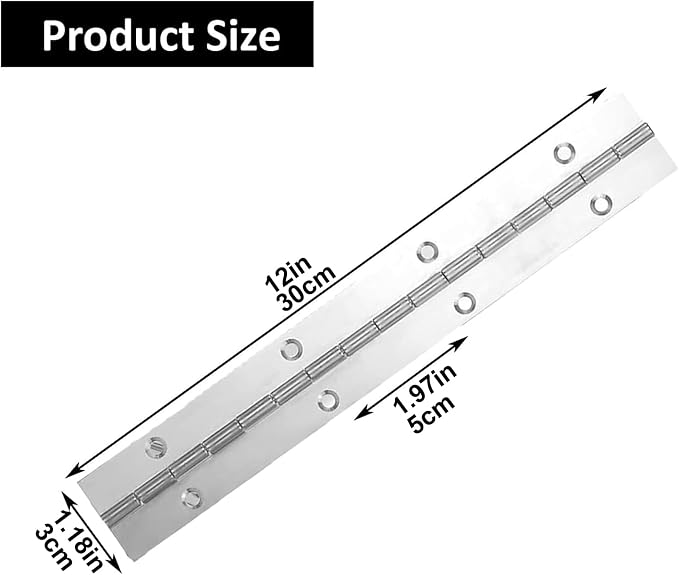 4Pcs Continuous & Piano Hinges, 12Inch 1.2'' Open Width, Silver Heavy Duty, Stainless Steel, 0.04'' Folding for Storage Boxes, Cabinets, Door, Piano, Wood Furniture