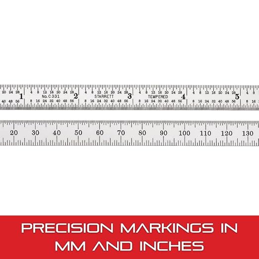Starrett Full Flexible Steel Rule with Satin Chrome Finish, Quick Reading, Millimeter and Inch Graduation - 31 Graduation, 5-3/4" Length, 0.4mm Thickness - C331-150