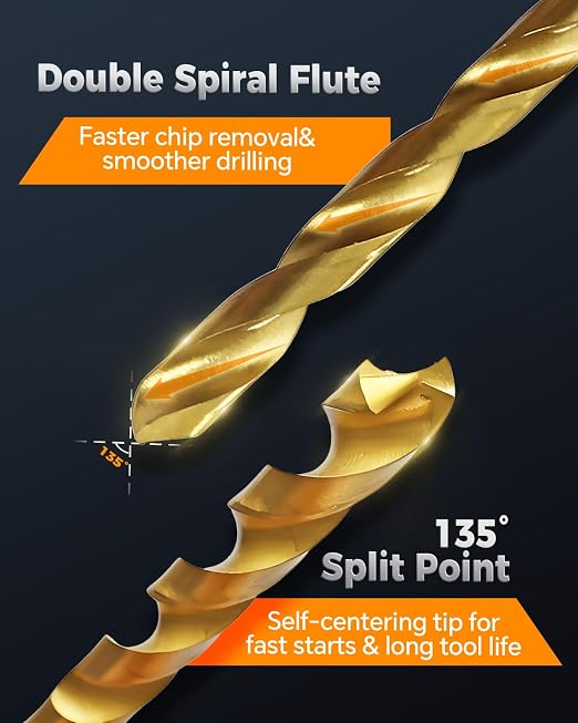 COMOWARE Titanium Impact Drill Bit Set - 30 Pcs Hex Shank HSS, Quick Change Design, 1/16"-1/2"