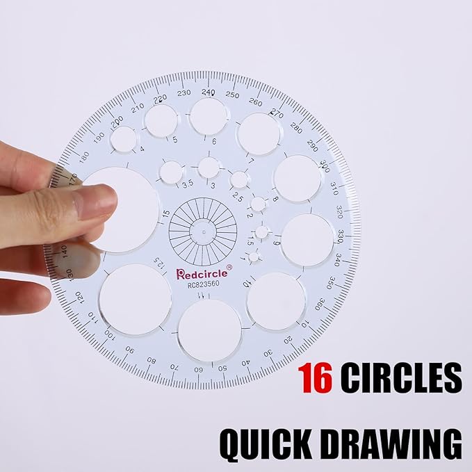 360 Degree Thick Protractor Circle Ruler Drawing Ruler Accurate Mathematical Circle Template 16 Circle Size/Blue
