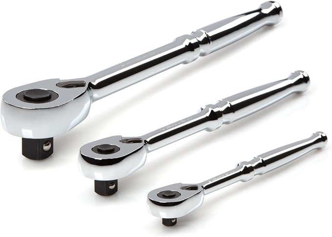 TEKTON 1/4, 3/8, 1/2 Inch Drive Ratchet Set (3-Piece) | SRH91100 | 6, 8, 10-1/2 in., Quick-Release, Polished Handle