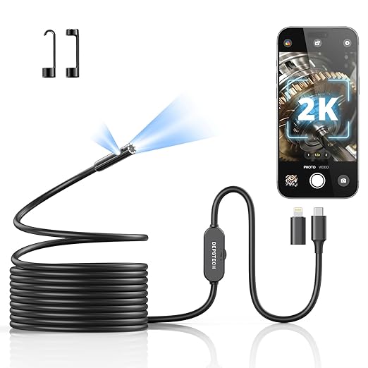 DEPSTECH 2K Endoscope Camera with Light: 2560P QHD Dual Lens Inspection Borescope with 16.5FT Snake Cable for iPhone & Android, Industrial Scope Automotive Tools for Sewer, HVAC, Plumbing, Mechanic