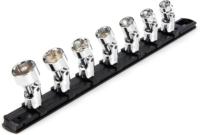 TEKTON 3/8 Inch Drive Universal Joint Socket Set, 7-Piece | SHD91118 | (3/8 - 3/4 in.), Shallow, 6-Point, Socket Rail
