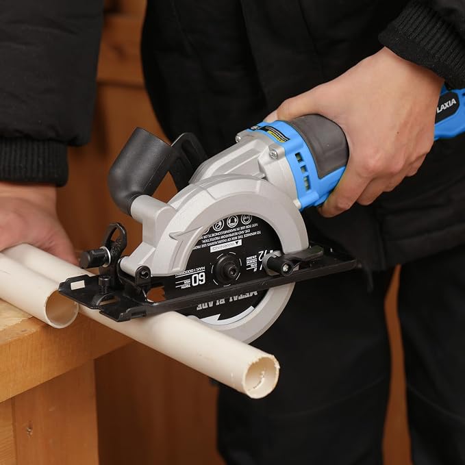 Mini Circular Saw, 6Amp 5200RPM Corded Circular Saw with Rip Guide, 24T TCT Wood Blade & 60T HSS Metal Blade – 1.67" Cutting Depth at 90°, 1" at 45° for Bevel Cuts, for Wood, Thin Metal, PVC